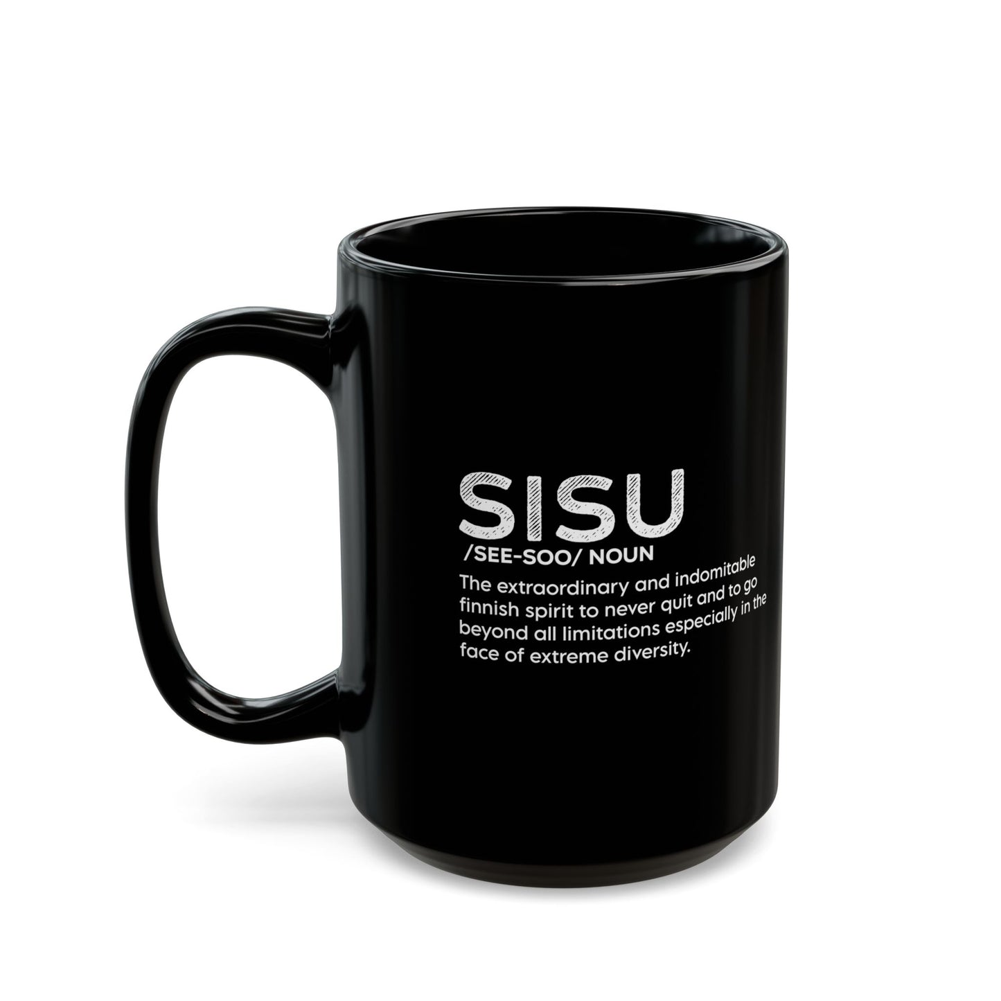 Black Mug with "Sisu" and Its Meaning (11oz, 15oz)