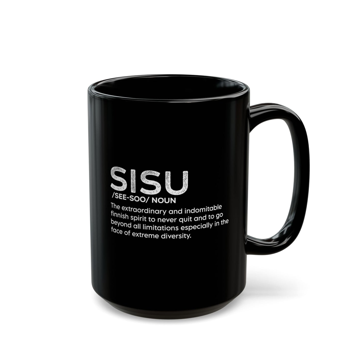 Black Mug with "Sisu" and Its Meaning (11oz, 15oz)