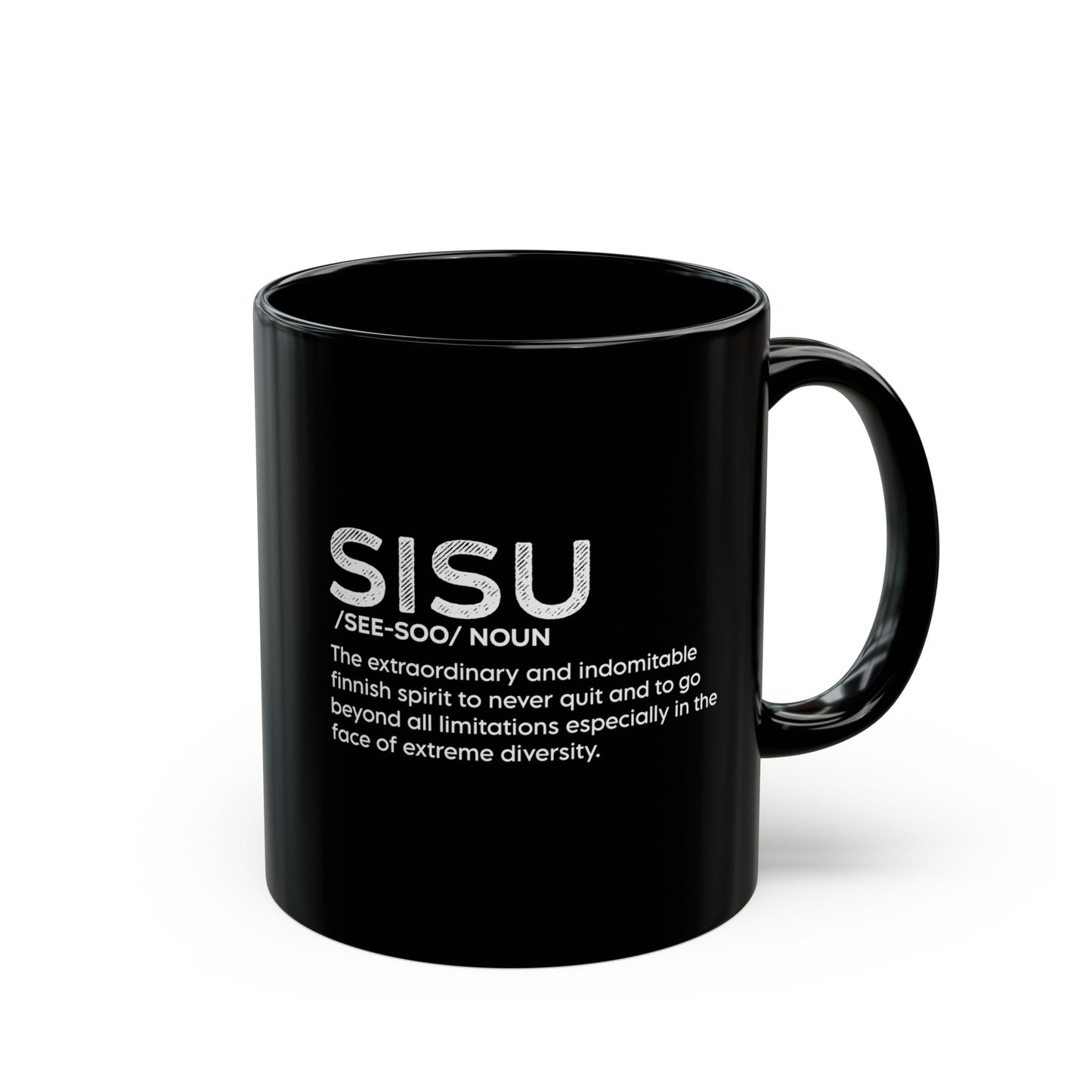 Black Mug with "Sisu" and Its Meaning (11oz, 15oz)