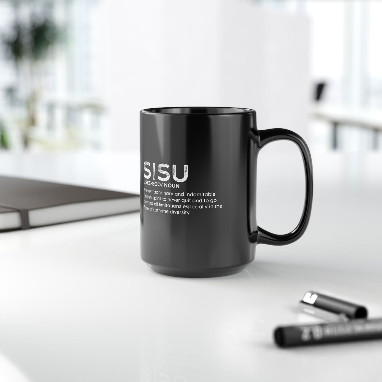 Black Mug with "Sisu" and Its Meaning (11oz, 15oz)