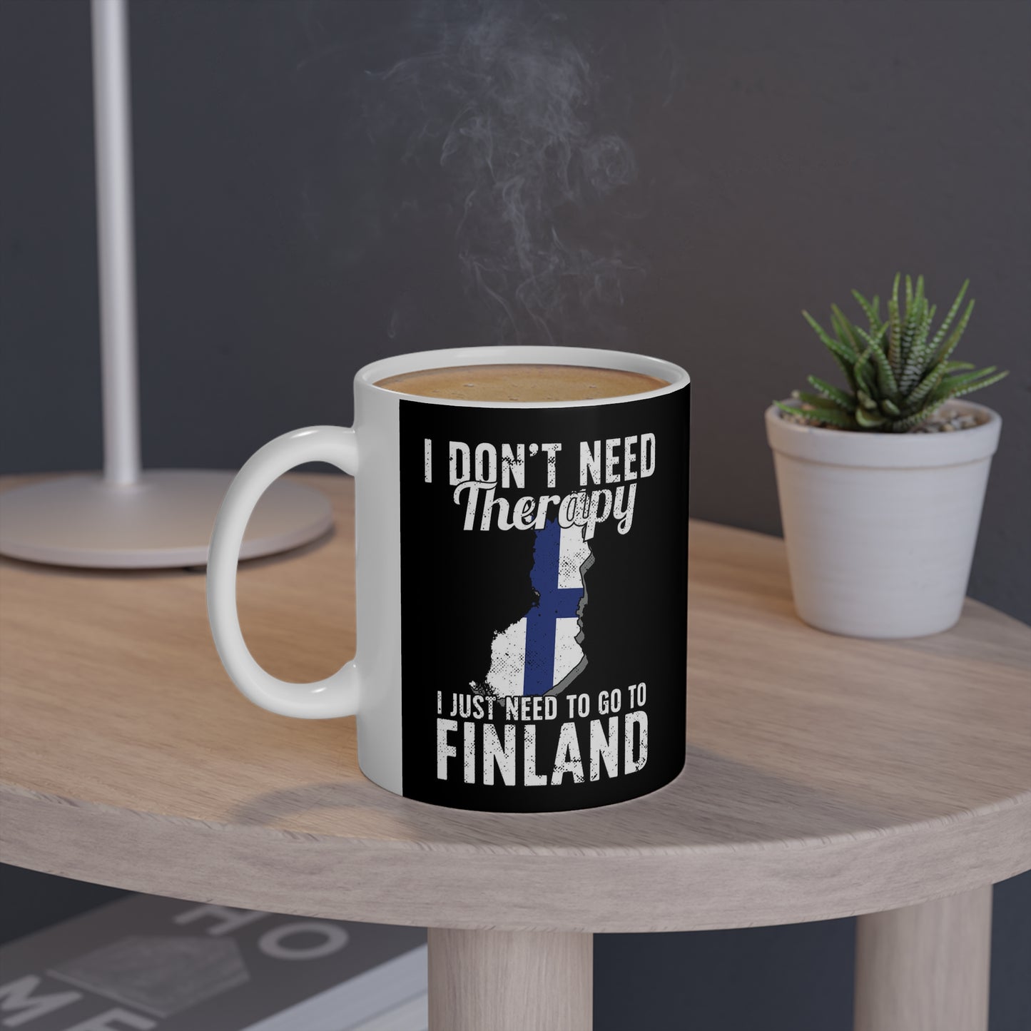 I Don't Need Therapy, I Just Need to Go to Finland Mug - 11oz | Black with Finland Map Design