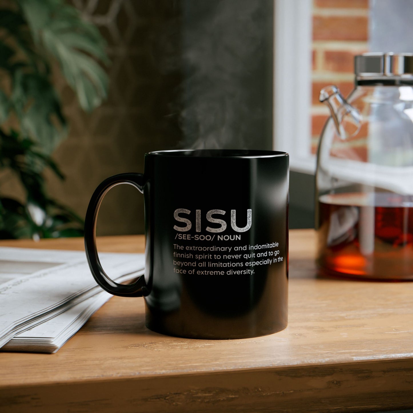 Black Mug with "Sisu" and Its Meaning (11oz, 15oz)