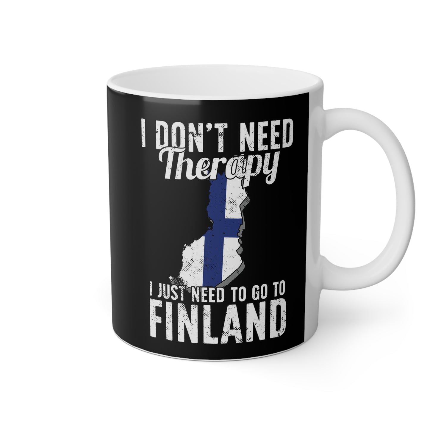 I Don't Need Therapy, I Just Need to Go to Finland Mug - 11oz | Black with Finland Map Design