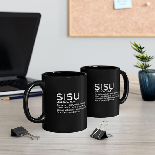 Black Mug with "Sisu" and Its Meaning (11oz, 15oz)