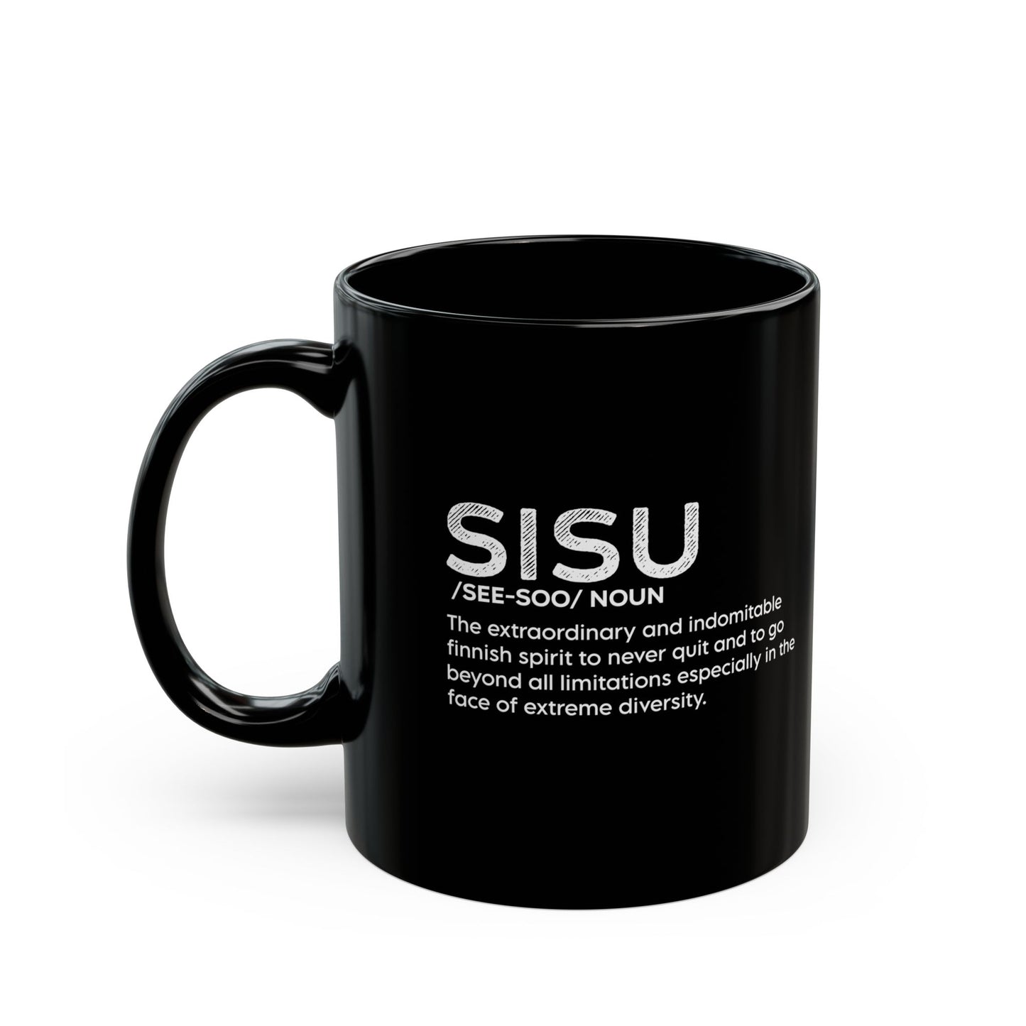 Black Mug with "Sisu" and Its Meaning (11oz, 15oz)