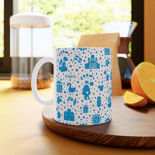 White Mug, 11oz with Finland-Inspired Design